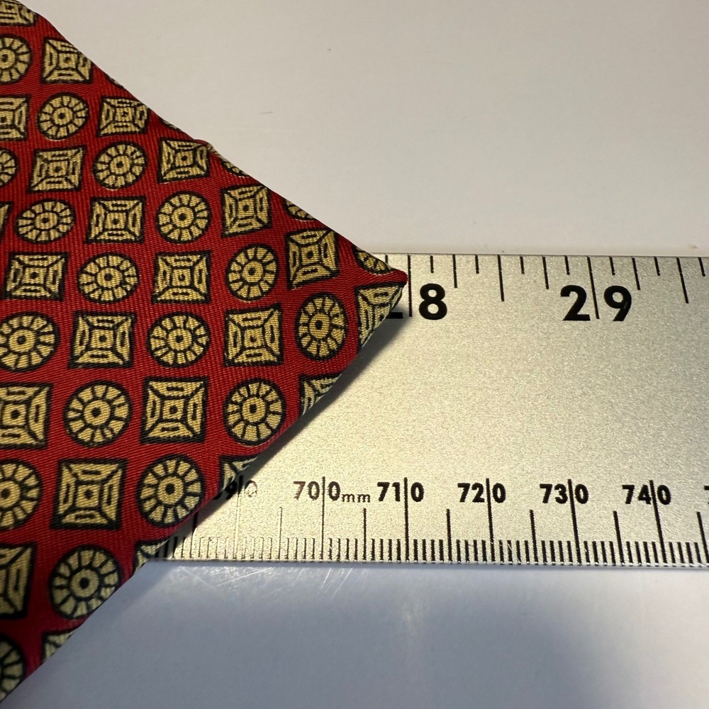 Bunce Brothers Inc Red Yellow Geometric Wide Silk Necktie Hand Made in England - Picture 5 of 6